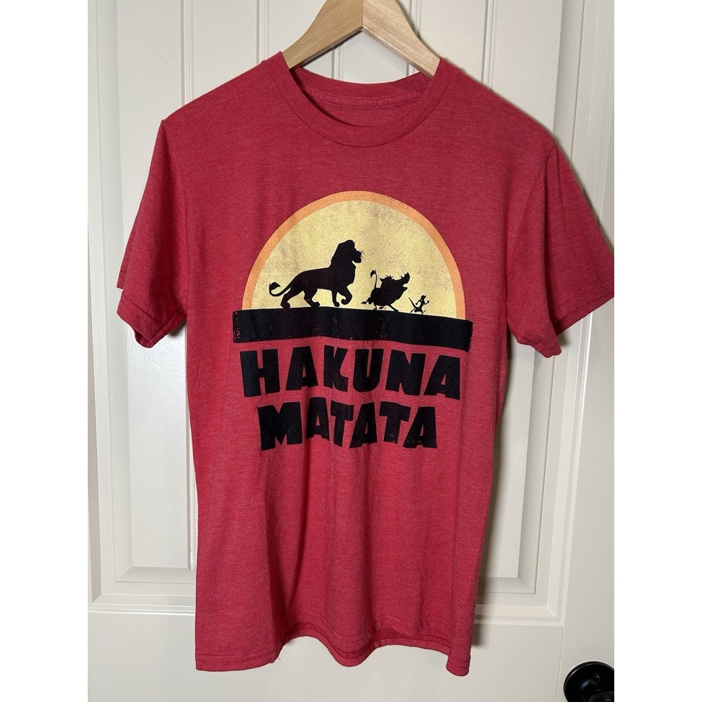 Disney Lion King T Shirt-  Hakuna Matata with Simba, Timon & Pumba - Red - Small